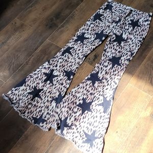 Leopard & Black Star Bell Bottoms - Toast Jeans